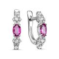 Серьги из серебра с нат.розовым топазом и фианитами родированные