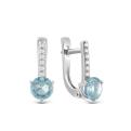 Серьги из серебра с пл.кварцем цв.sky топаз и фианитами родированные