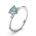 Кольцо из серебра с фианитом цвета аквамарин  родированное