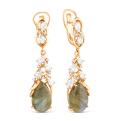 Серьги из золочёного серебра с нат.лабродоритом и фианитами