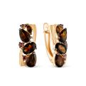 Серьги из золочёного серебра с нат. раух топаз и родированием