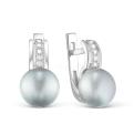 Серьги из серебра с культ. жемчугом и фианитами родированные
