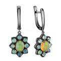 Серьги из серебра с нат.эфиопским опалом родированные