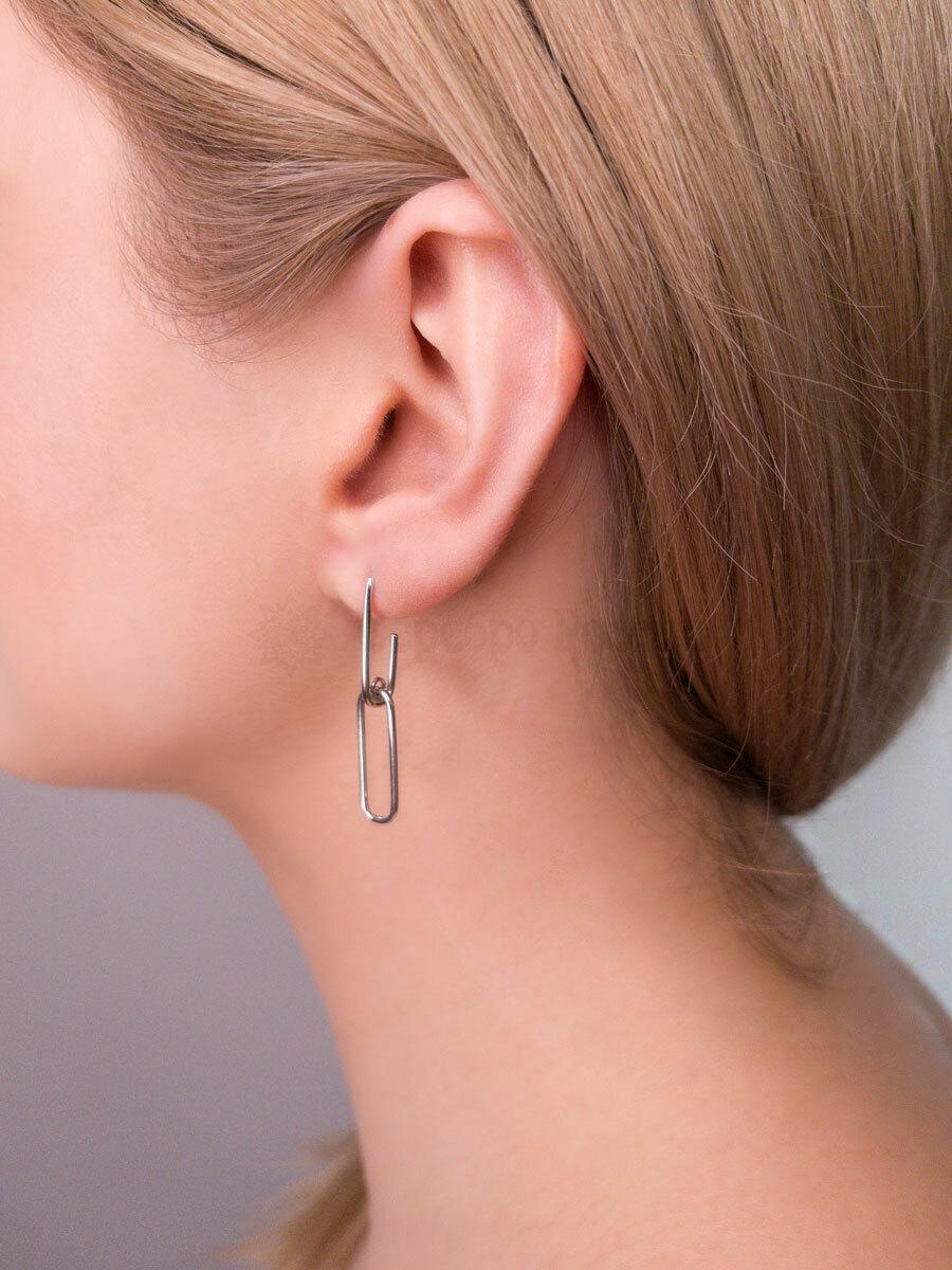 Серьги-пусеты из серебра родированные - Скрепки