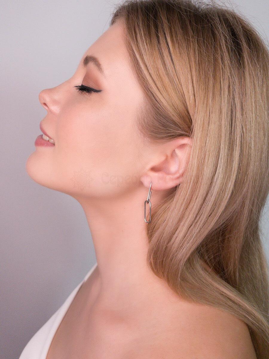 Серьги-пусеты из серебра родированные - Скрепки