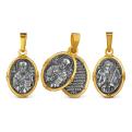 Подвеска двойная из чернёного серебра с золочением - святой Николай Чудотворец, Ангел Хранитель (внутри молитва Отче наш)