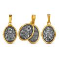 Подвеска двойная из чернёного серебра с лимонным золочением - святая Матрона, Ангел Хранитель (внутри молитва Отче наш)
