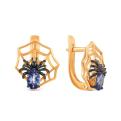 Серьги из золочёного серебра с нат.танзанитом и родированием