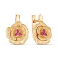 Серьги из золочёного серебра с нат. рубином