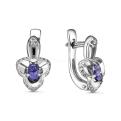 Серьги из серебра с нат.иолитом и фианитами родированные