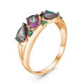 Кольцо из золочёного серебра с пл. кварцем цв. мистик и фианитами 