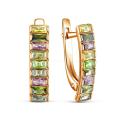 Серьги из золочёного серебра с пл.кварцем цв.турмалиновый микс