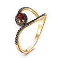 Кольцо из золочёного серебра с нат.гранатом, нат.шпинелью и родированием