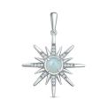 Подвеска из серебра Солнце с натуральным лунным камнем и фианитами родированная