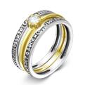 Кольцо тройное из чернёного серебра с фианитом и золочением - Бог есть любовь