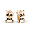 Серьги детские из золочёного серебра с эмалью и фианитами - Собачки