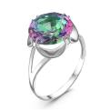Кольцо из серебра с пл.радужным кварцем родированное