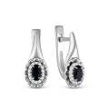 Серьги из серебра с нат.сапфиром и фианитами родированные