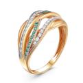 Кольцо из золочёного серебра с фианитами и родированием