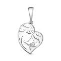 Подвеска сердце из серебра с фианитом родированная - Мать и дитя