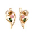 Серьги из золочёного серебра с нат.турмалином и фианитами