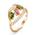 Кольцо из золочёного серебра с нат.турмалином и фианитами