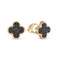 Серьги-пусеты из золочёного серебра с фианитами и родированием - Клевер
