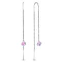 Серьги-продёвки из серебра с кристаллами Премиум Австрия розовый мистик родированные
