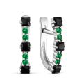Серьги из серебра с пл.чёрным и зелёным кварцем родированные