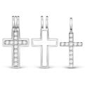 Подвеска-трансформер из серебра с фианитами родированная - Крест