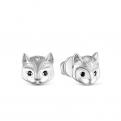 Серьги-пусеты из серебра с фианитами родированные - Кошки - фото