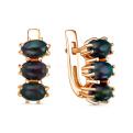 Серьги из золочёного серебра с нат.чёрным опалом