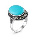 Кольцо из чернёного серебра с натуральной бирюзой и марказитами