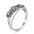 Кольцо из серебра с пл. кварцем цв. зелёный мистик и фианитами родированное