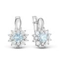 Серьги из серебра с голубым бриллианитом и фианитами родированные
