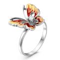 Кольцо из серебра с эмалью и фианитом родированное