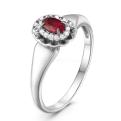 Кольцо из серебра с нат.рубином и фианитами родированное