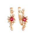 Серьги из золочёного серебра с нат.рубином и фианитами