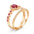 Кольцо двойное из золочёного серебра с нат. рубином, синт. рубинами и фианитами (2 в1)