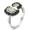 Кольцо из серебра с нат.эфиопским опалом и шпинелью родированное