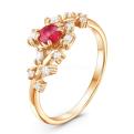 Кольцо из золочёного серебра с нат.рубином и фианитами