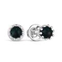 Серьги-пусеты из серебра с нат. чёрным опалом и фианитами родированные
