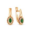 Серьги из золочёного серебра с нат.изумрудом и фианитами