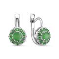 Серьги из серебра с нат. изумрудами родированные