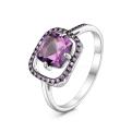 Кольцо из серебра с аметистом и фианитами родированное
