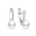 Серьги из серебра с культивированным белым жемчугом и фианитами родированные