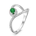 Кольцо из серебра с нат.изумрудом и фианитами родированное