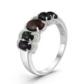 Кольцо из серебра с нат. чёрными опалами и фианитами родированное
