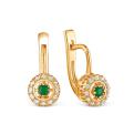 Серьги из золочёного серебра с нат.изумрудом и фианитами