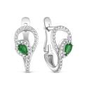 Серьги из серебра с нат.изумрудом и фианитами родированные